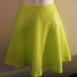 Brand New Neon Lime Green Sequin Mini Skater Skirt